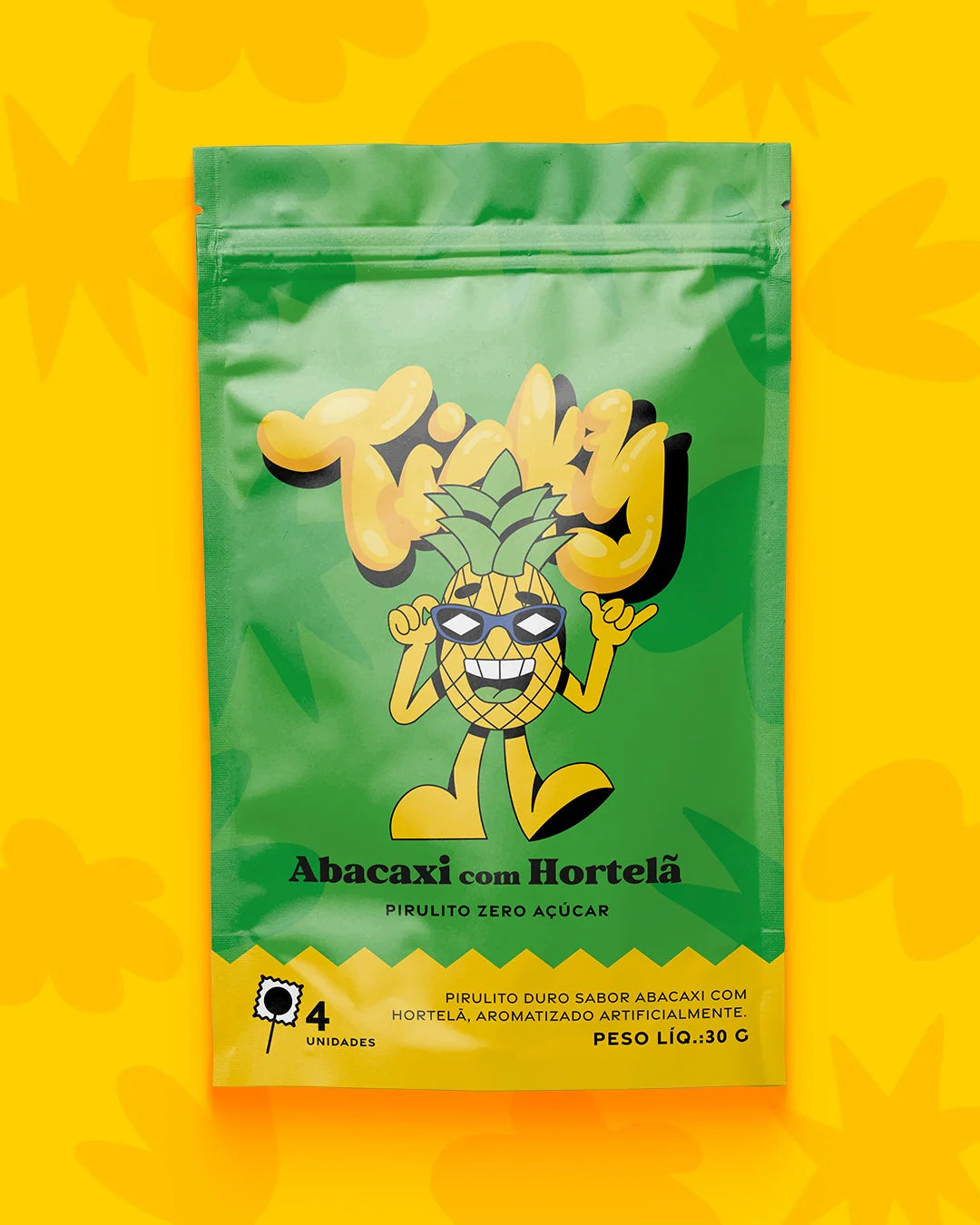 Pirulito Zero Açúcar - Sabor Abacaxi com Hortelã (Pack 4 unidades)