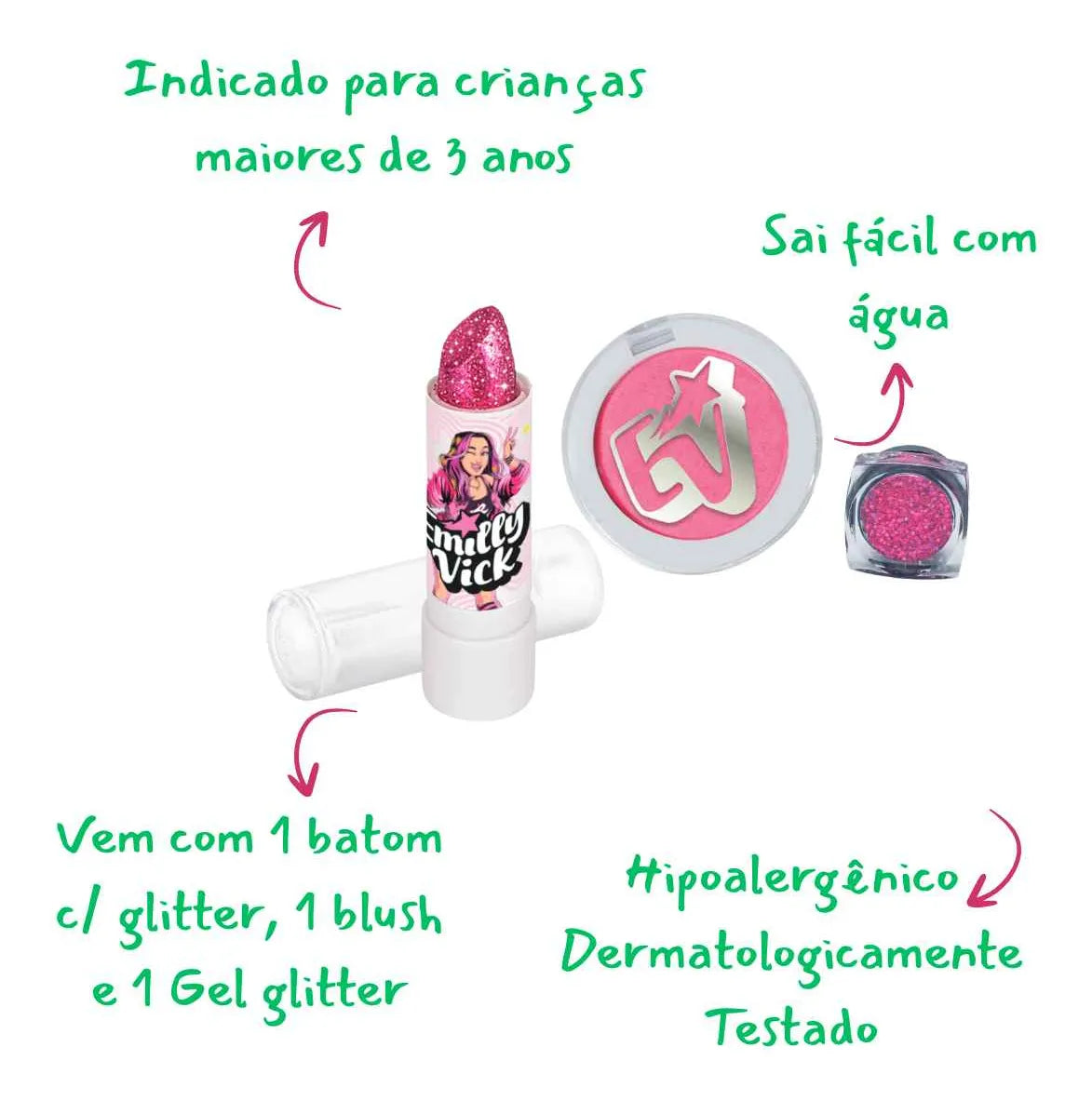 Kit Beauty Mix Emilly Vick Dos Rosa Maquiagem Infantil - Brink Model