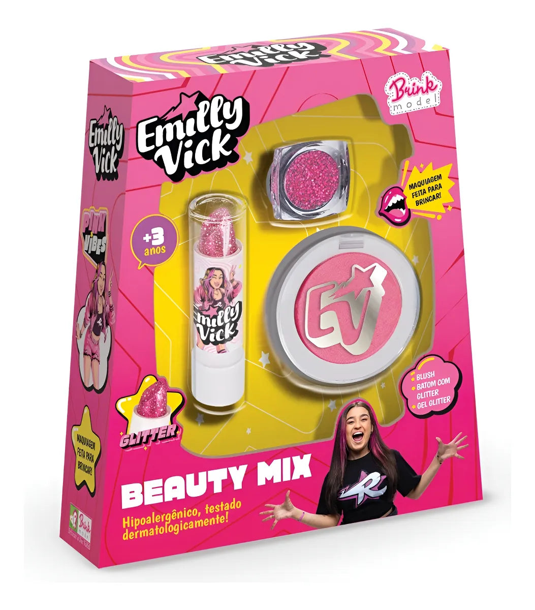 Kit Beauty Mix Emilly Vick Dos Rosa Maquiagem Infantil - Brink Model