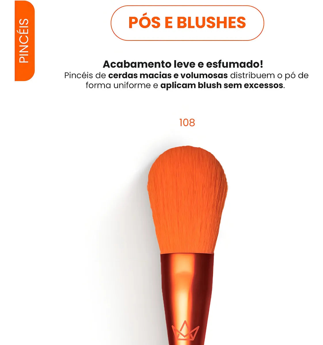 Pincel 108 de Maquiagem Mari Maria para Pó Compacto e Solto – Cor Laranja